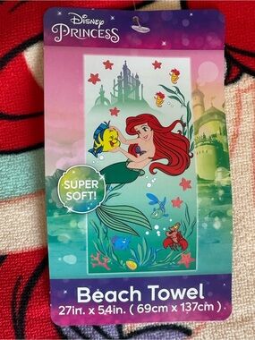 Disney Princess Beach Towel with Teal, Pink, Red Accents
